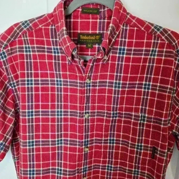 Men's Timberland Weathergear Red Plaid - short sleeve  -Size M - Picture 2 of 8
